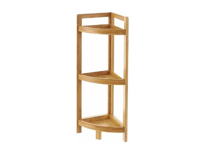 Étagère d'angle de salle de bain en bambou coloris naturel - Longueur 23 x Profondeur 23 x Hauteur 77 cm