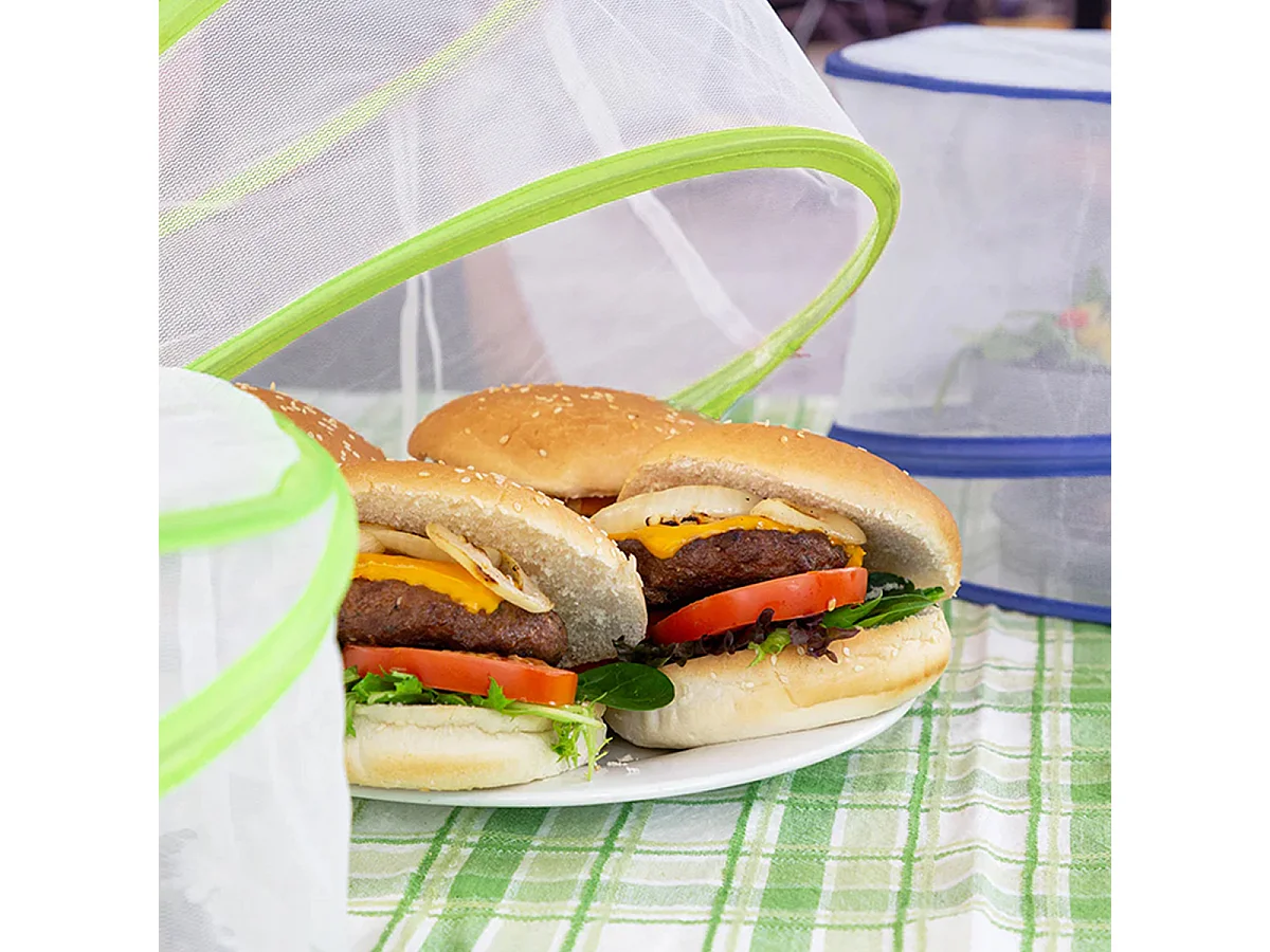 Lot de 2 couverture de nourriture, cloche alimentaire réutilisable pliable en deux tailles, anti-mouche anti-insecte anti-moustique - D. 29/22 x H. 14/10 cm