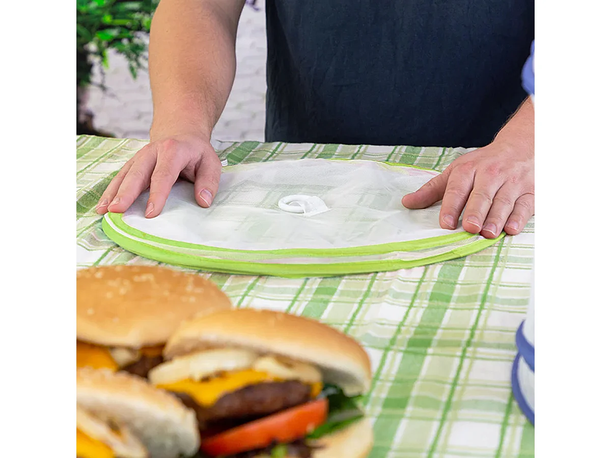 Lot de 2 couverture de nourriture, cloche alimentaire réutilisable pliable en deux tailles, anti-mouche anti-insecte anti-moustique - D. 29/22 x H. 14/10 cm