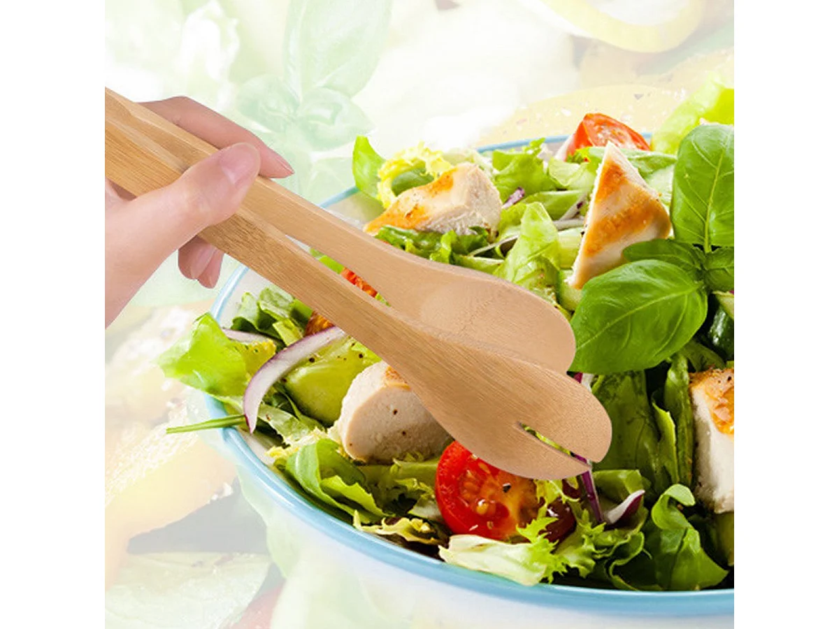 Pince à salade, à pain, pince de cuisine, pince de cuisson en bambou - Longueur 5.5 x Hauteur 30 cm