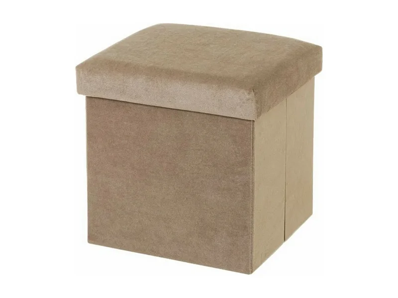 Pouf coffre de rangement pliant en velours coloris taupe - Longueur 38 x Profondeur 38 x Hauteur 38 cm
