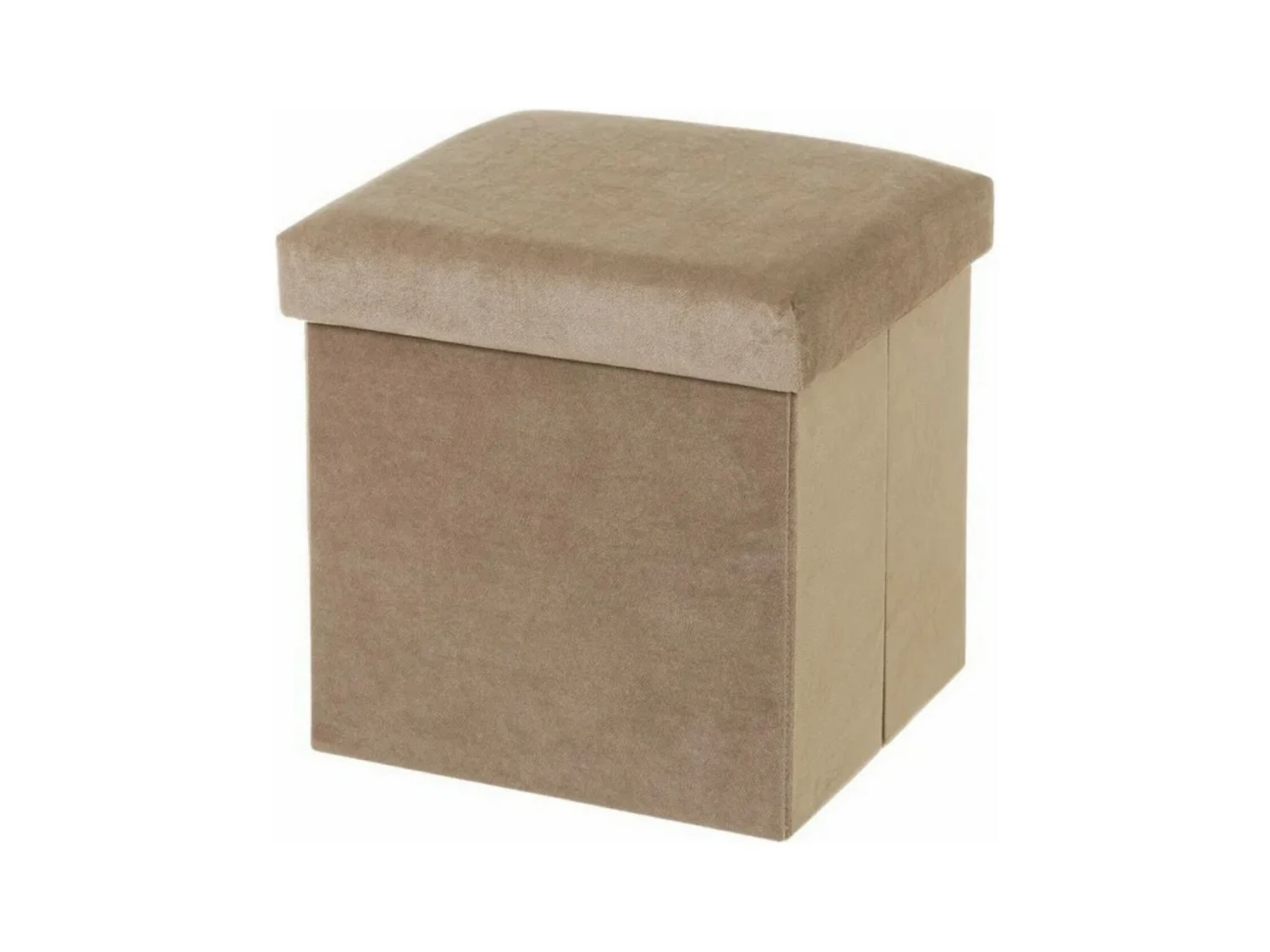 Pouf coffre de rangement pliant en velours coloris taupe - Longueur 38 x Profondeur 38 x Hauteur 38 cm