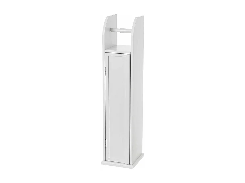 Meuble, support pour porte papier toilette, hygiénique avec étagère et porte coloris Blanc - Longueur 18 x Profondeur 20 x Hauteur 7