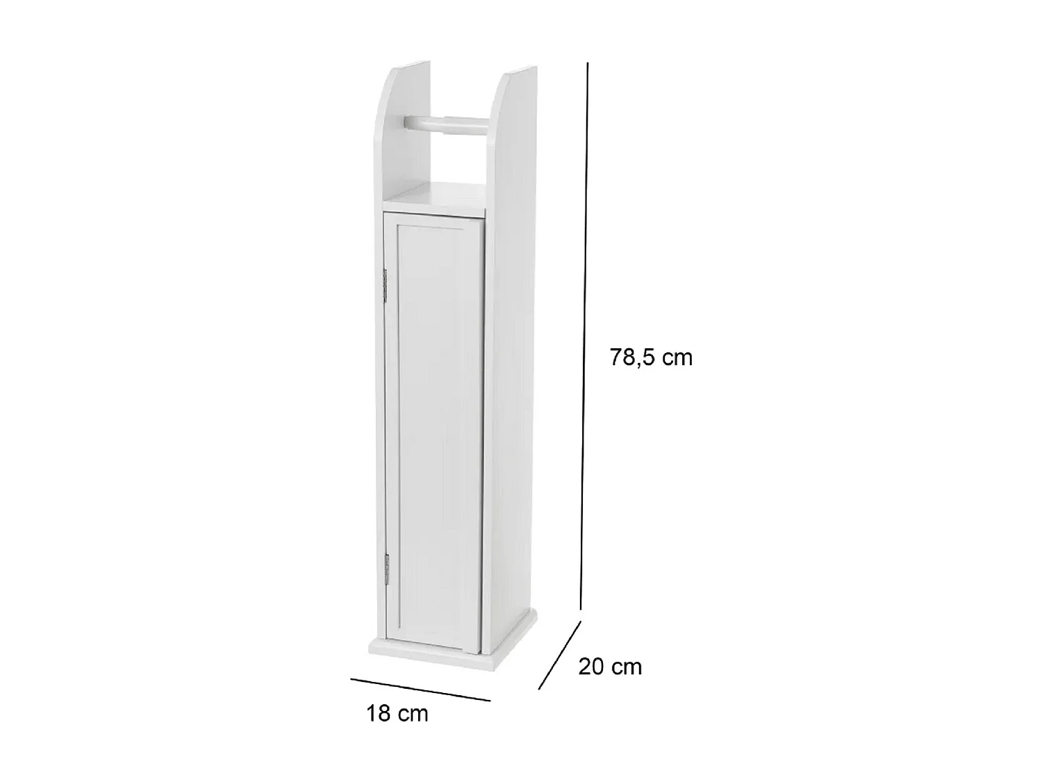 Meuble, support pour porte papier toilette, hygiénique avec étagère et porte coloris Blanc - Longueur 18 x Profondeur 20 x Hauteur 7