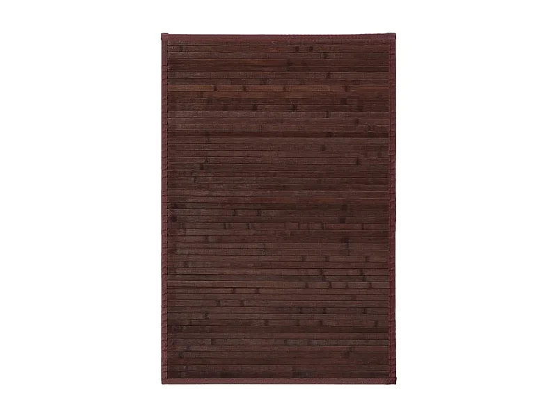 Lot de 2 tapis de sol antidérapant, moquette à rayures en bambou coloris chocolat - Longueur 90 x Profondeur 60 cm