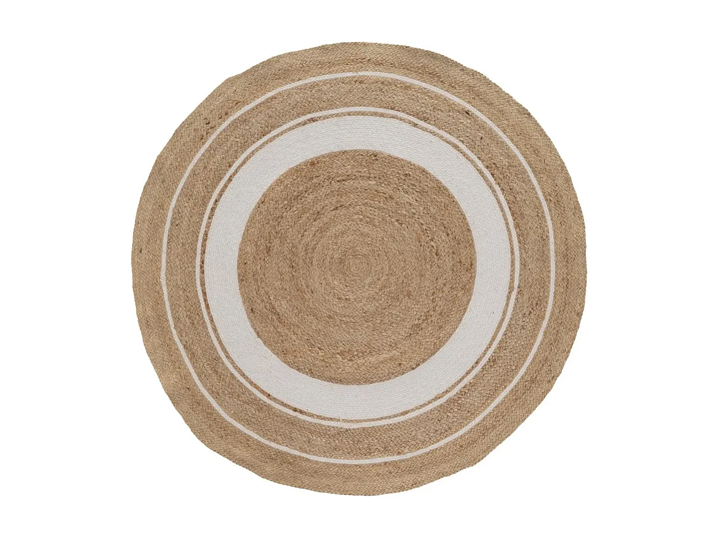 Tapis rond, moquette carpette en jute tressé coloris naturel/blanc - Diamètre 120 x Hauteur 0.5 cm
