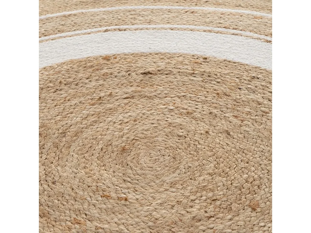 Tapis rond, moquette carpette en jute tressé coloris naturel/blanc - Diamètre 120 x Hauteur 0.5 cm