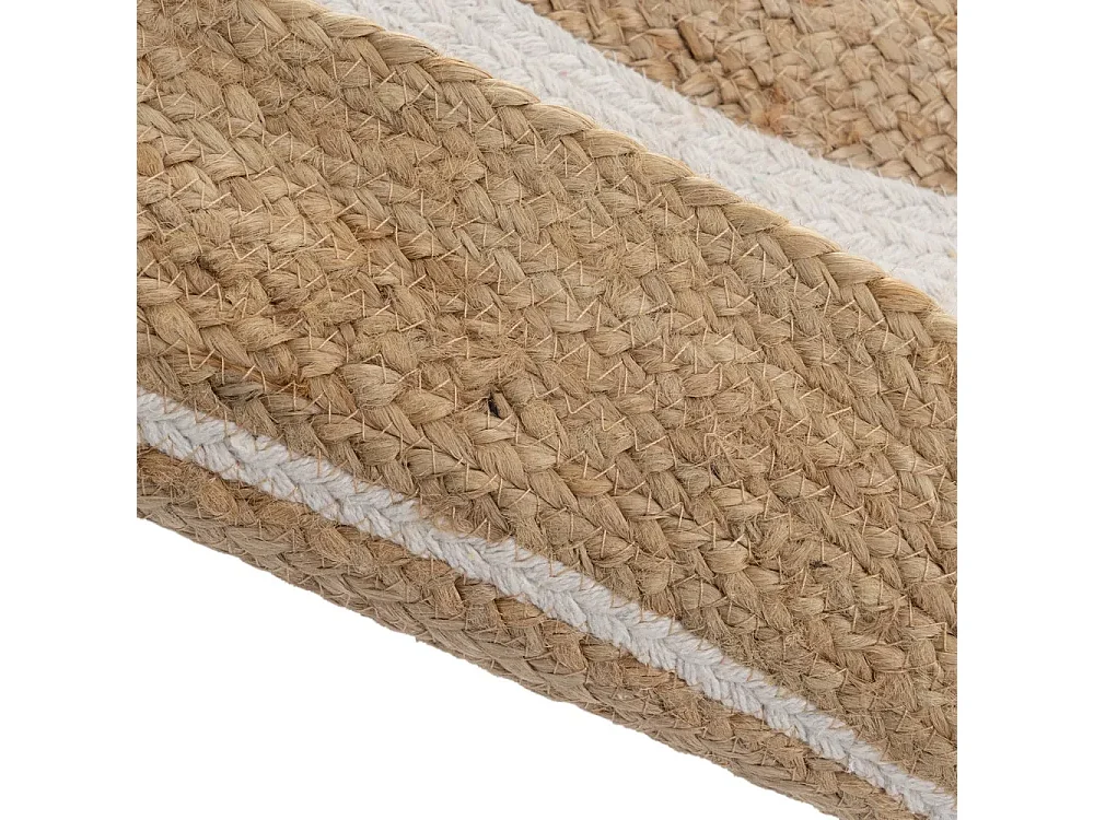 Tapis rond, moquette carpette en jute tressé coloris naturel/blanc - Diamètre 120 x Hauteur 0.5 cm