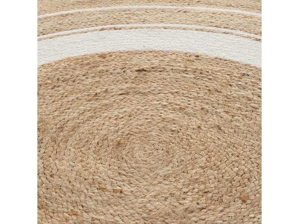 Tapis rond, moquette carpette en jute tressé coloris naturel/blanc - Diamètre 120 x Hauteur 0.5 cm