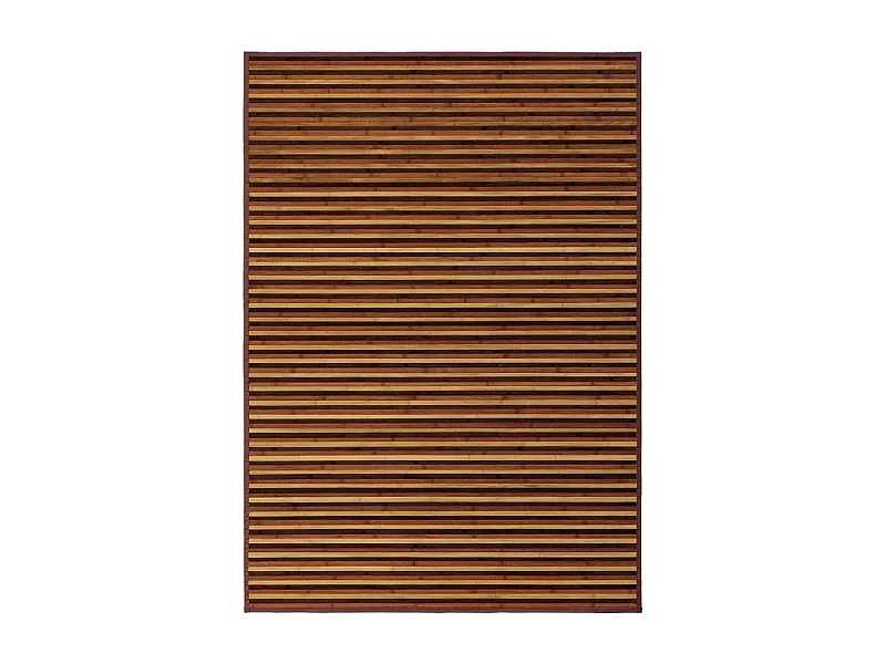 Tapis de sol antidérapant, moquette à rayures en bambou coloris marron - Longueur 200 x Profondeur 140 cm