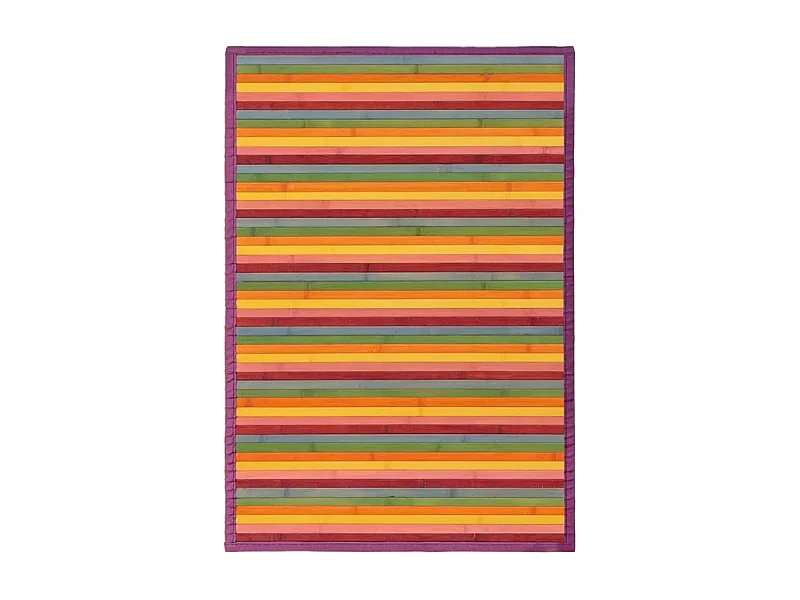 Lot de 2 tapis de sol antidérapant, moquette à rayures en bambou coloris multicolore - Longueur 90 x Profondeur 60 cm
