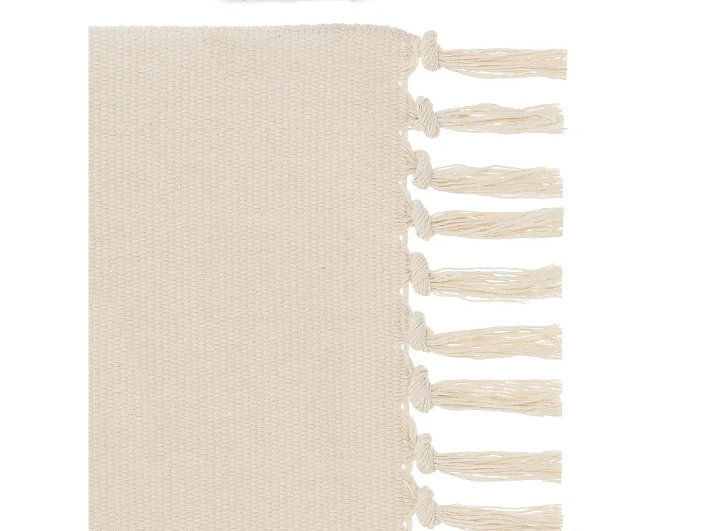 Tapis à franges avec pompons, moquette en polyester-coton imprimé coloris beige/vert - Longueur 80 x Profondeur 50 cm