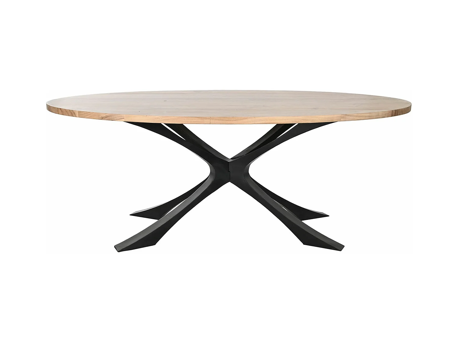 Table de salle à manger, table de repas en bois d'acacia coloris naturel et métal noir - longueur 200 x profondeur 110 x hauteur 76 cm