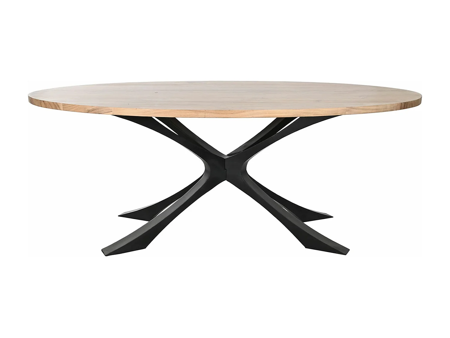 Table de salle à manger, table de repas en bois d'acacia coloris naturel et métal noir - longueur 200 x profondeur 110 x hauteur 76 cm
