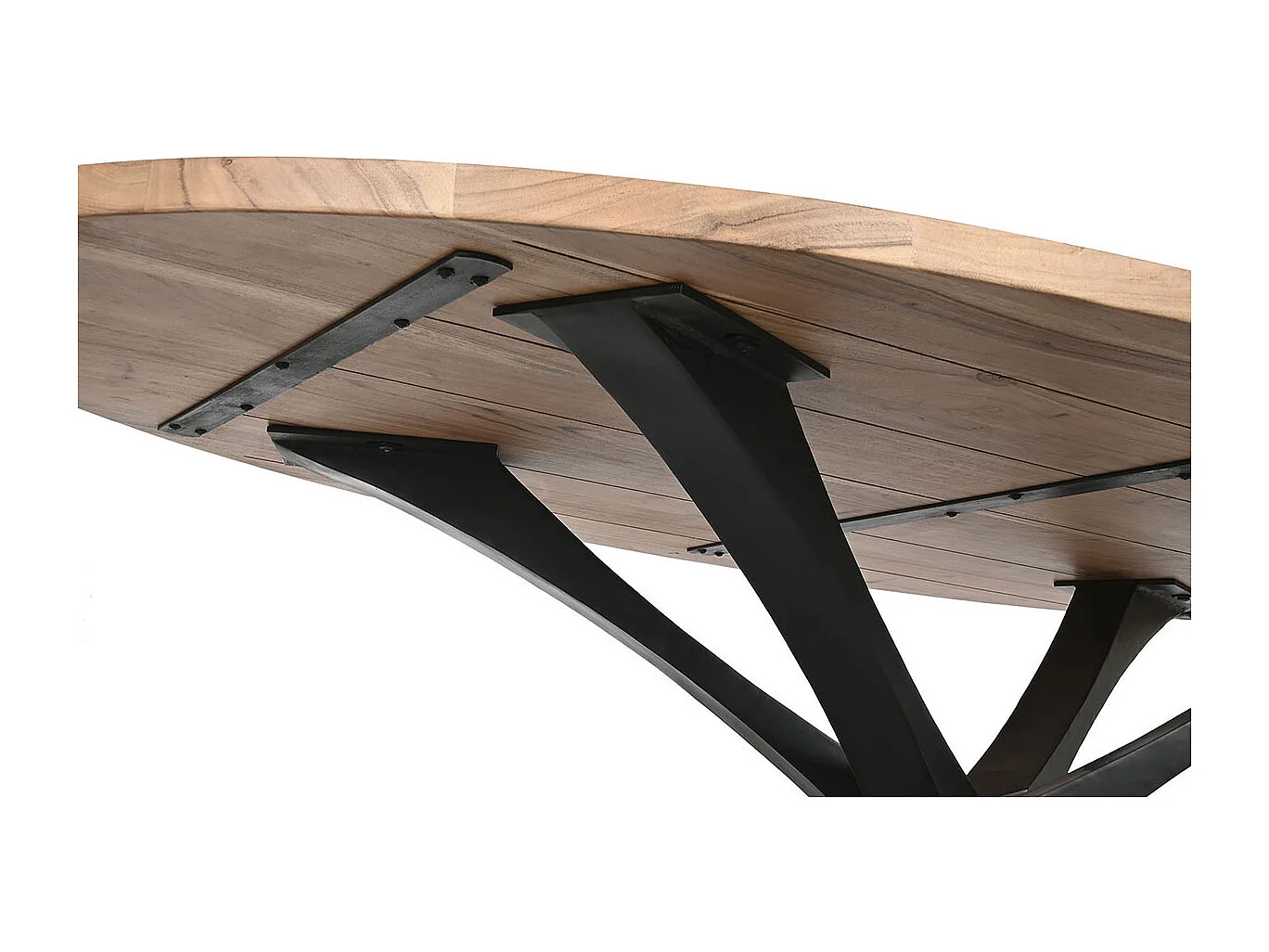 Table de salle à manger, table de repas en bois d'acacia coloris naturel et métal noir - longueur 200 x profondeur 110 x hauteur 76 cm