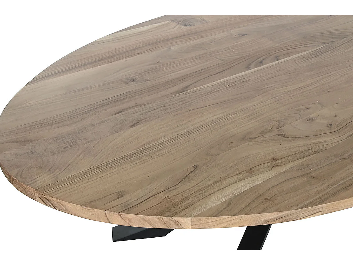 Table de salle à manger, table de repas en bois d'acacia coloris naturel et métal noir - longueur 200 x profondeur 110 x hauteur 76 cm