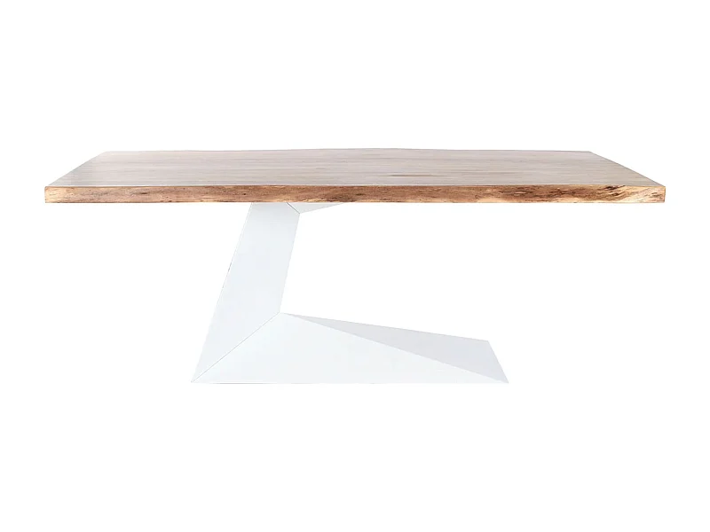 Table de salle à manger, table de repas en bois d'acacia coloris naturel et métal blanc - longueur 200 x profondeur 100 x hauteur 76 cm