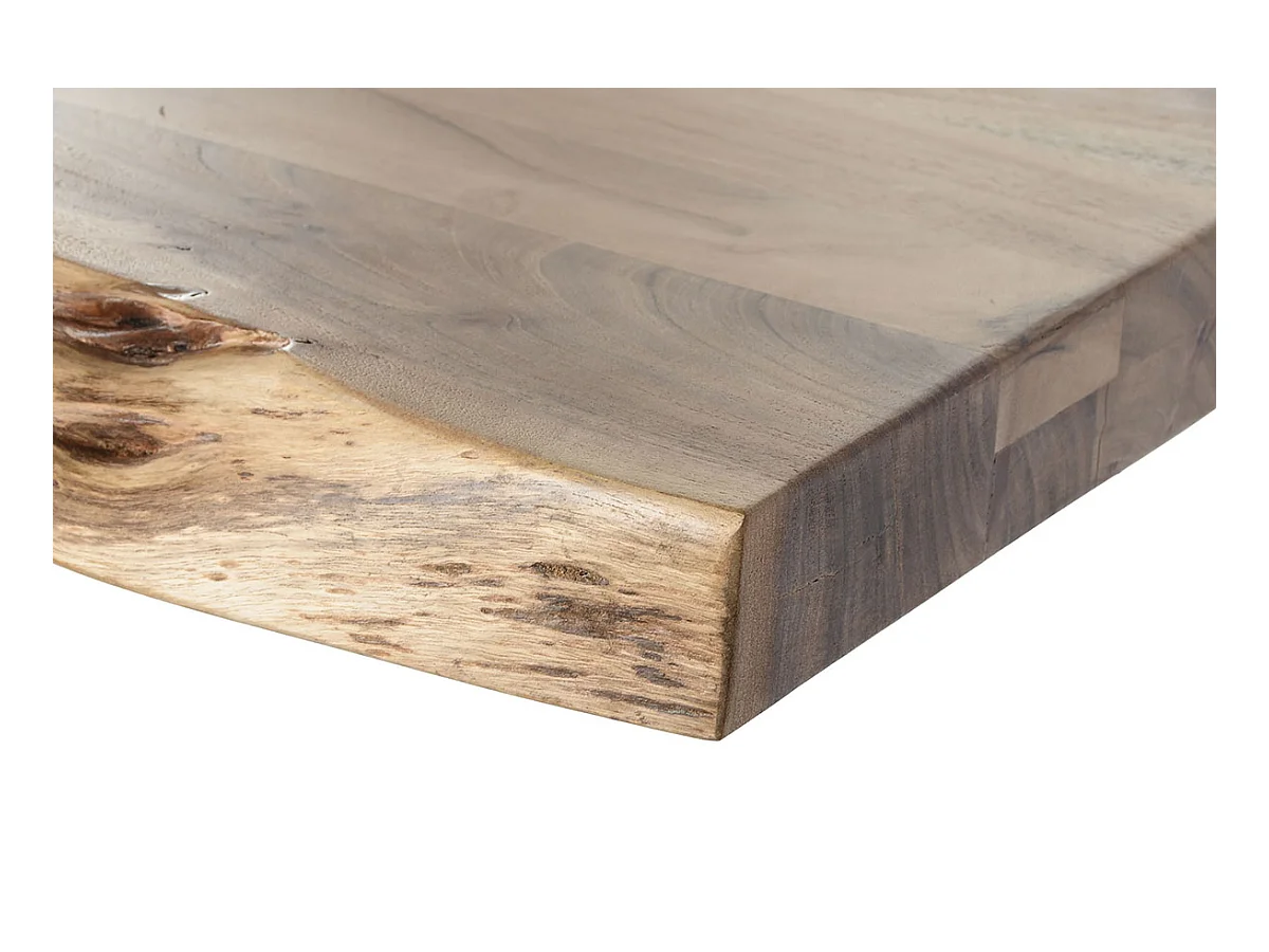 Table de salle à manger, table de repas en bois d'acacia coloris naturel et métal blanc - longueur 200 x profondeur 100 x hauteur 76 cm