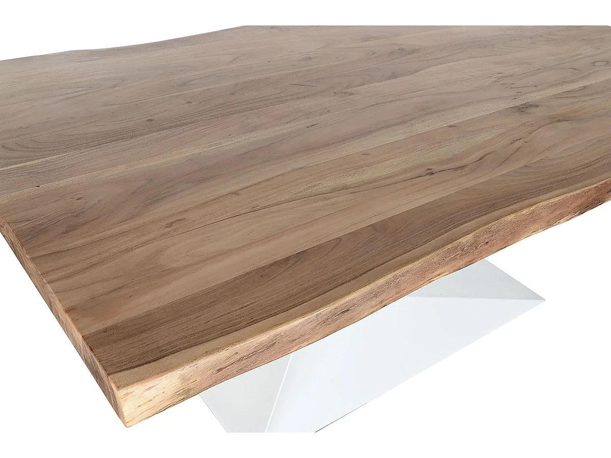 Table de salle à manger, table de repas en bois d'acacia coloris naturel et métal blanc - longueur 200 x profondeur 100 x hauteur 76 cm