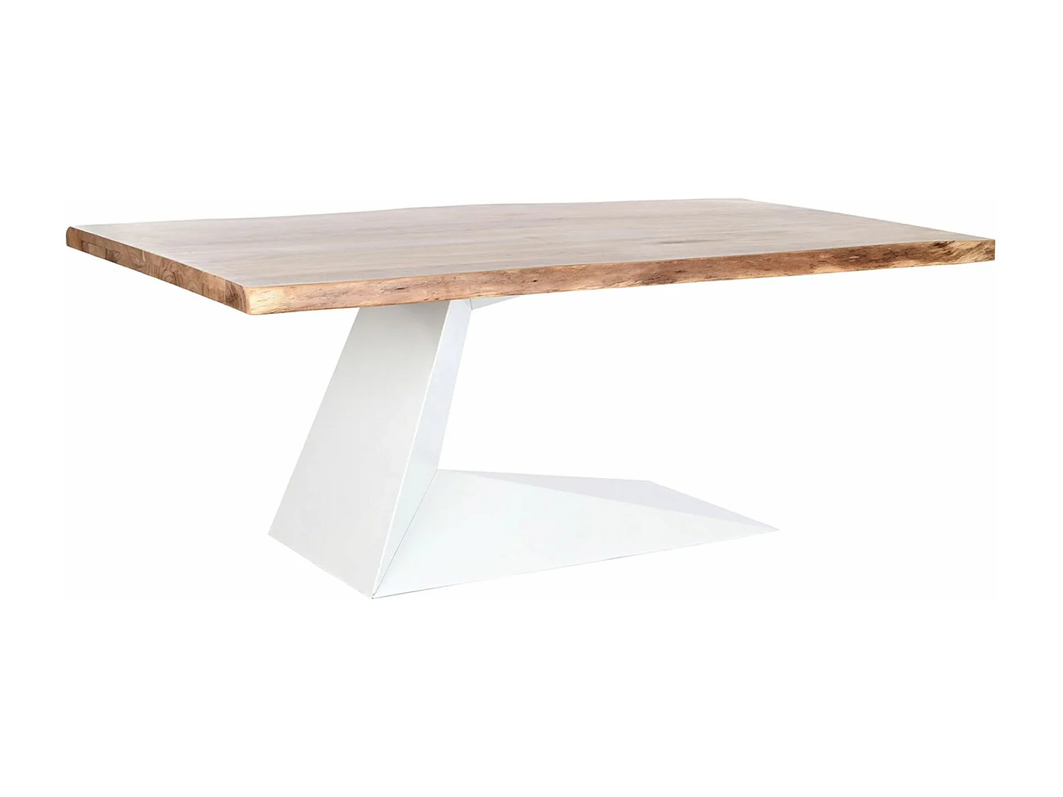 Table de salle à manger, table de repas en bois d'acacia coloris naturel et métal blanc - longueur 200 x profondeur 100 x hauteur 76 cm