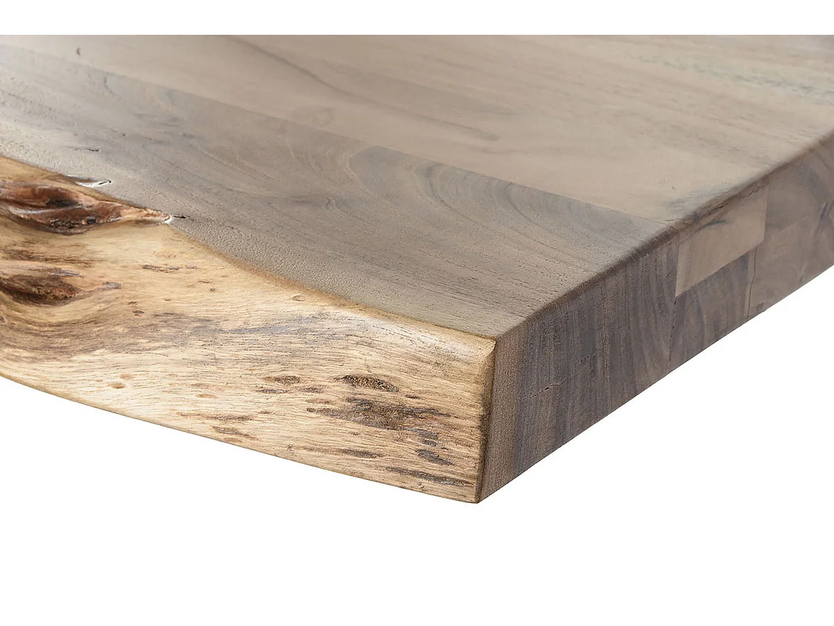 Table de salle à manger, table de repas en bois d'acacia coloris naturel et métal blanc - longueur 200 x profondeur 100 x hauteur 76 cm