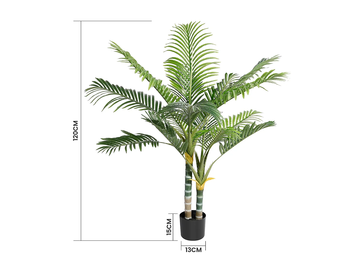Pianta verde artificiale - palmo in pentola h 120 cm - palmo molto realistico - 2 tronco e 15 fogli - con pentola