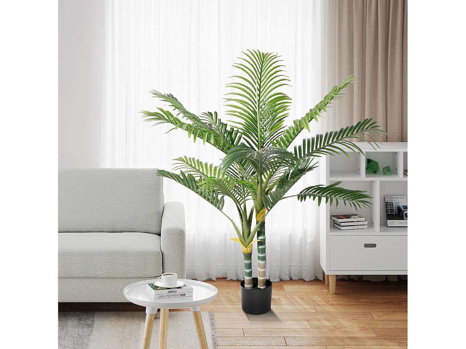 Pianta verde artificiale - palmo in pentola h 120 cm - palmo molto realistico - 2 tronco e 15 fogli - con pentola