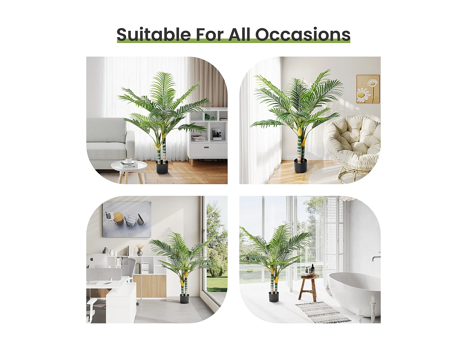 Plante artificielle vert - Palmier en pot H 120 cm - très réaliste palmier - 2 tronc et 15 feuilles - avec pot