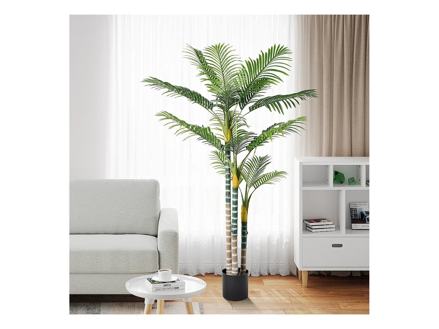 Plante Artificielle Extérieur avec pot, Arbre palmier 180cm, 3 tronc et 18 feuilles, Decoration Salon Chambre Balcon Cour Jardin Bureau