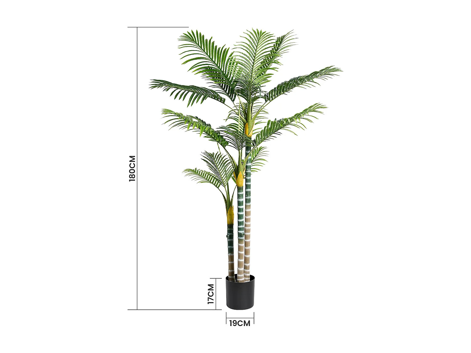 Plante Artificielle Extérieur avec pot, Arbre palmier 180cm, 3 tronc et 18 feuilles, Decoration Salon Chambre Balcon Cour Jardin Bureau