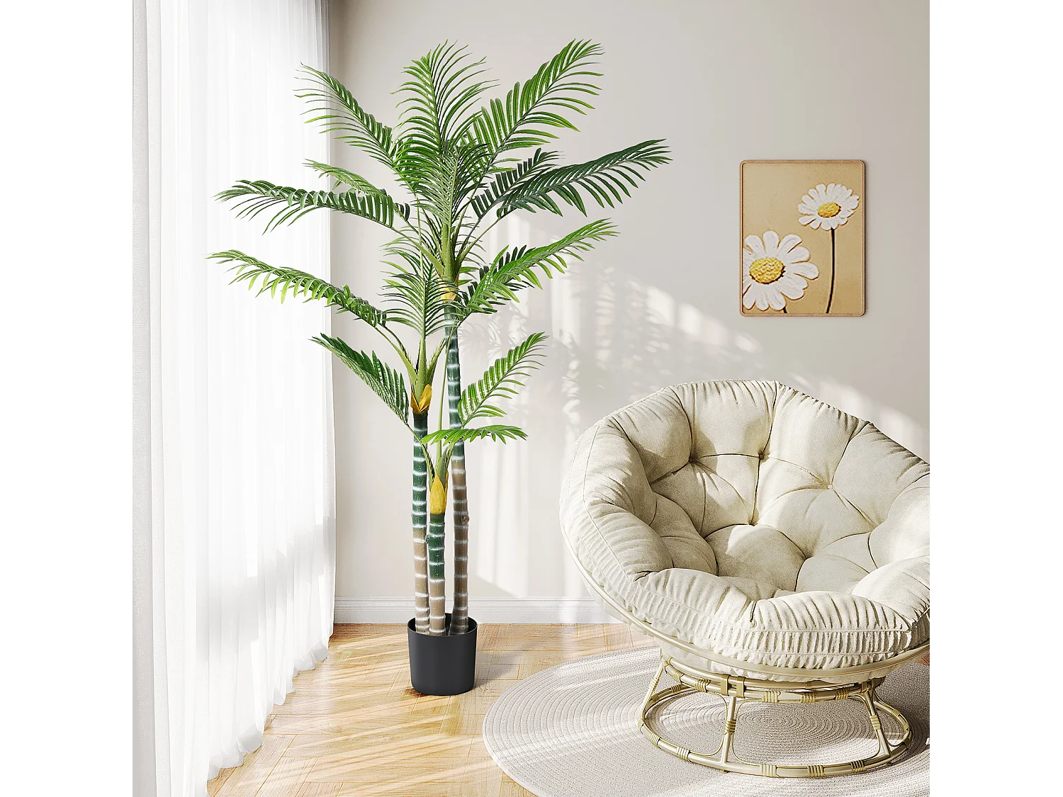 Plante Artificielle Extérieur avec pot, Arbre palmier 180cm, 3 tronc et 18 feuilles, Decoration Salon Chambre Balcon Cour Jardin Bureau
