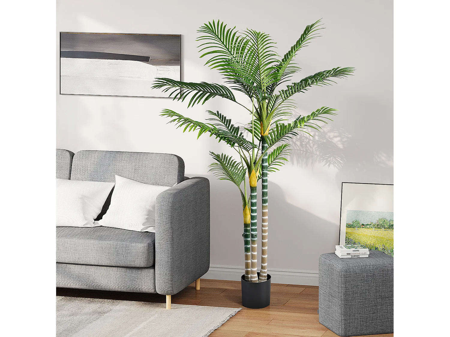 Plante Artificielle Extérieur avec pot, Arbre palmier 180cm, 3 tronc et 18 feuilles, Decoration Salon Chambre Balcon Cour Jardin Bureau