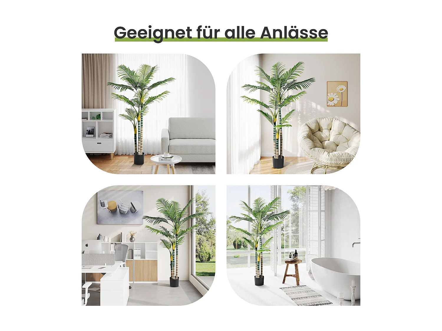 Plante Artificielle Extérieur avec pot, Arbre palmier 180cm, 3 tronc et 18 feuilles, Decoration Salon Chambre Balcon Cour Jardin Bureau