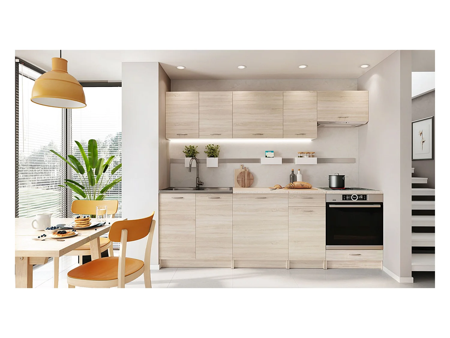 Cuisine complète MILA 8 éléments couleur sonoma avec plan de travail inclus - Longueur 240 cm