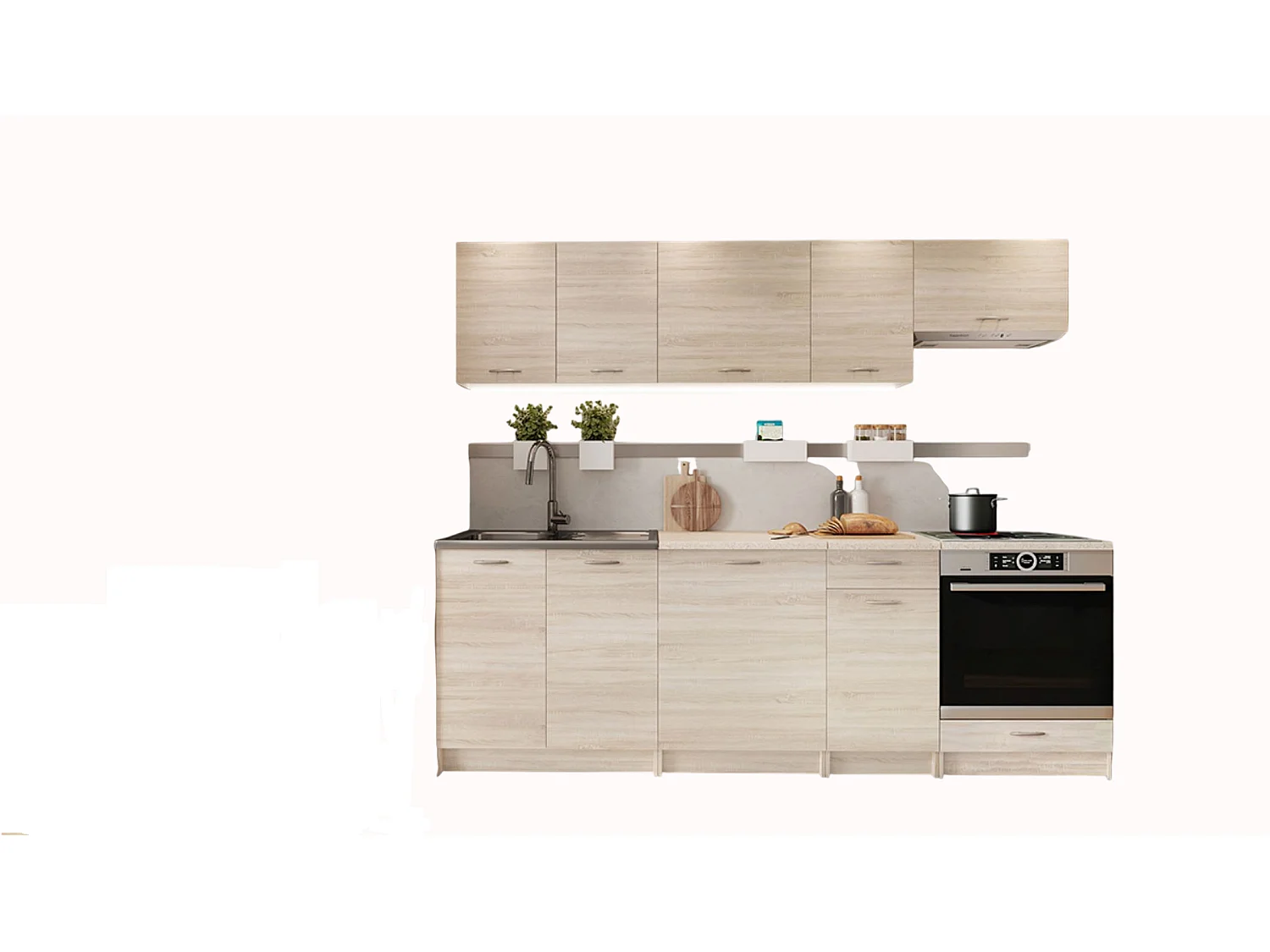 Cuisine complète MILA 8 éléments couleur sonoma avec plan de travail inclus - Longueur 240 cm