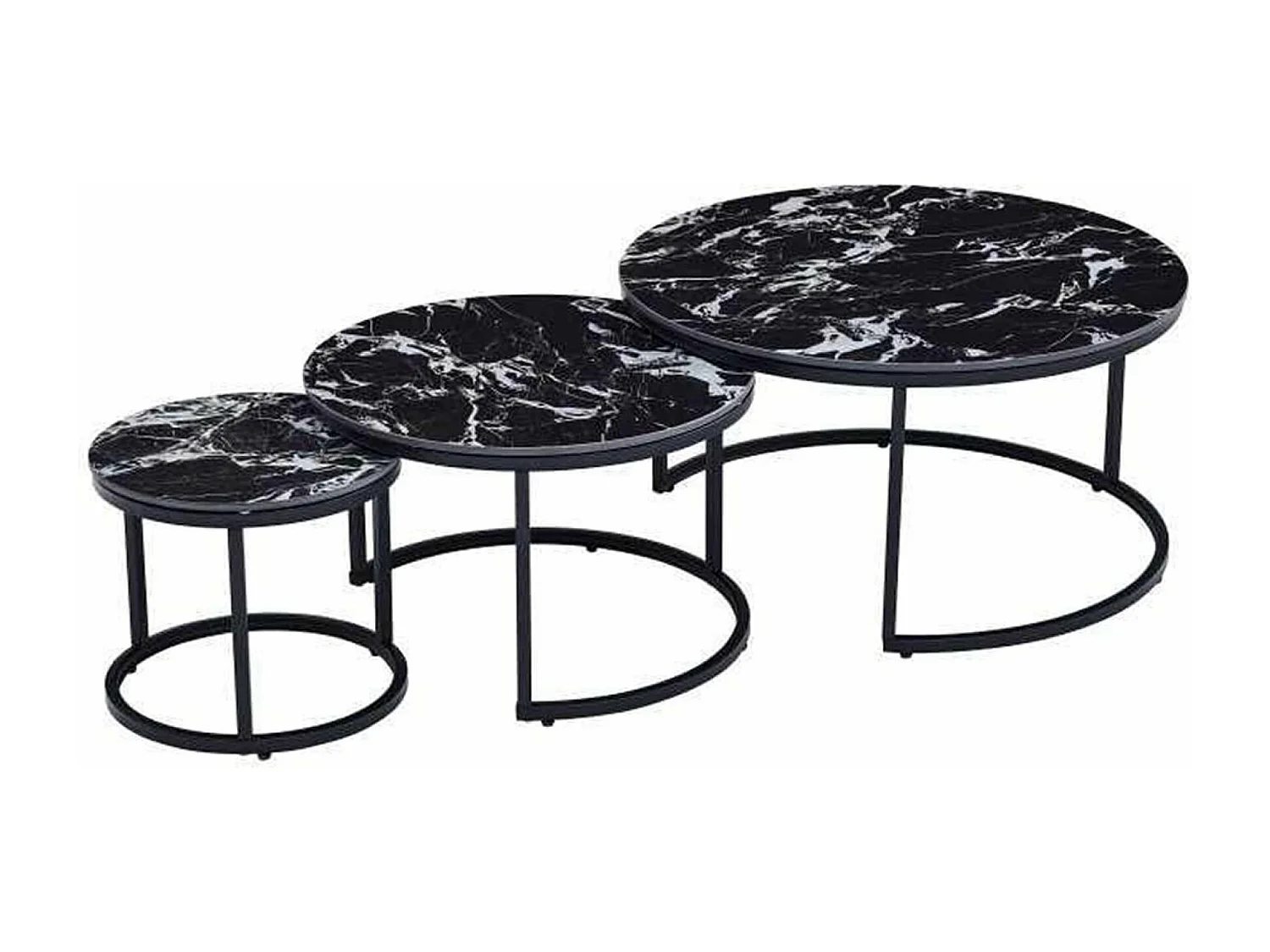 Set de 2 tables basses gigognes en céramique et métal coloris noir et blanc