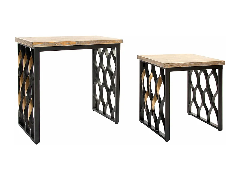Lot de 2 tables d'appoints en bois naturel et métal coloris noir