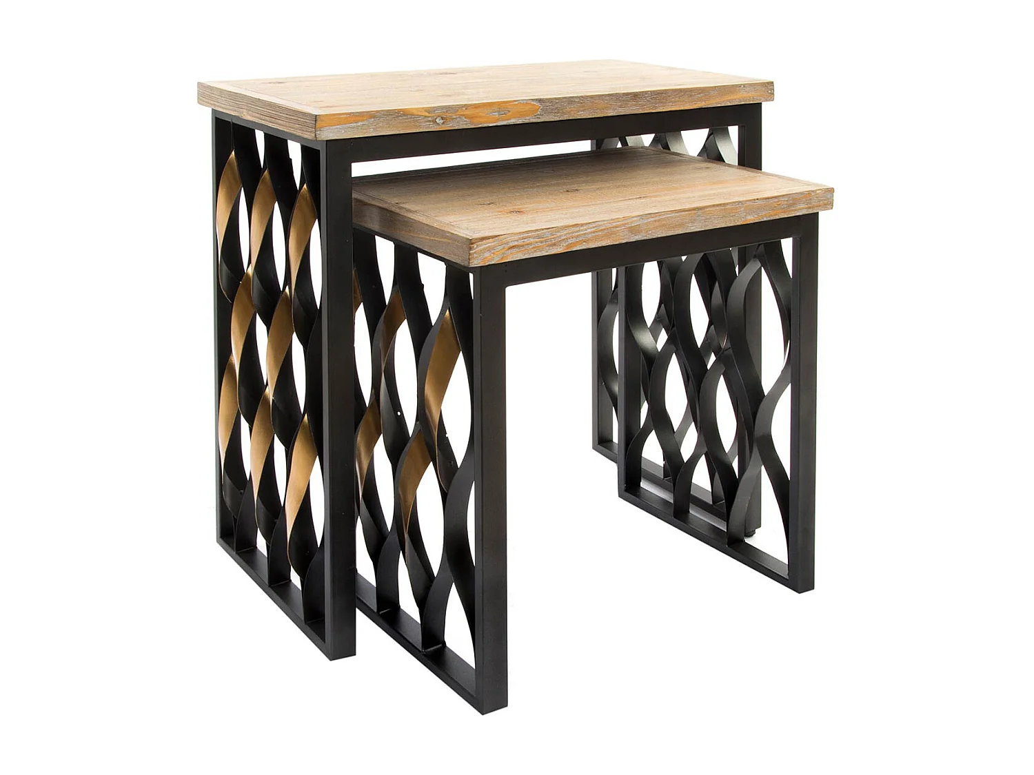 Lot de 2 tables d'appoints en bois naturel et métal coloris noir