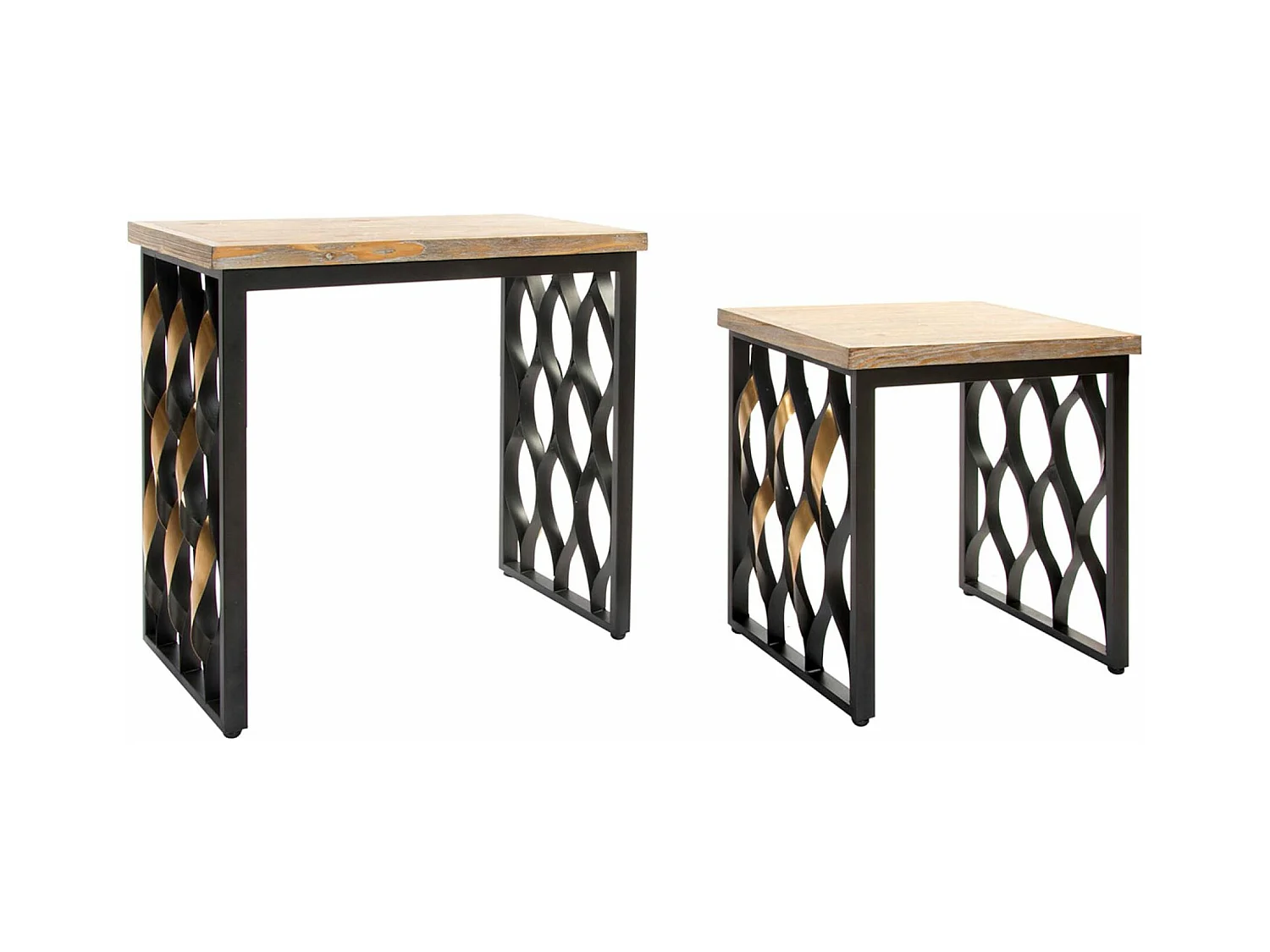 Lot de 2 tables d'appoints en bois naturel et métal coloris noir