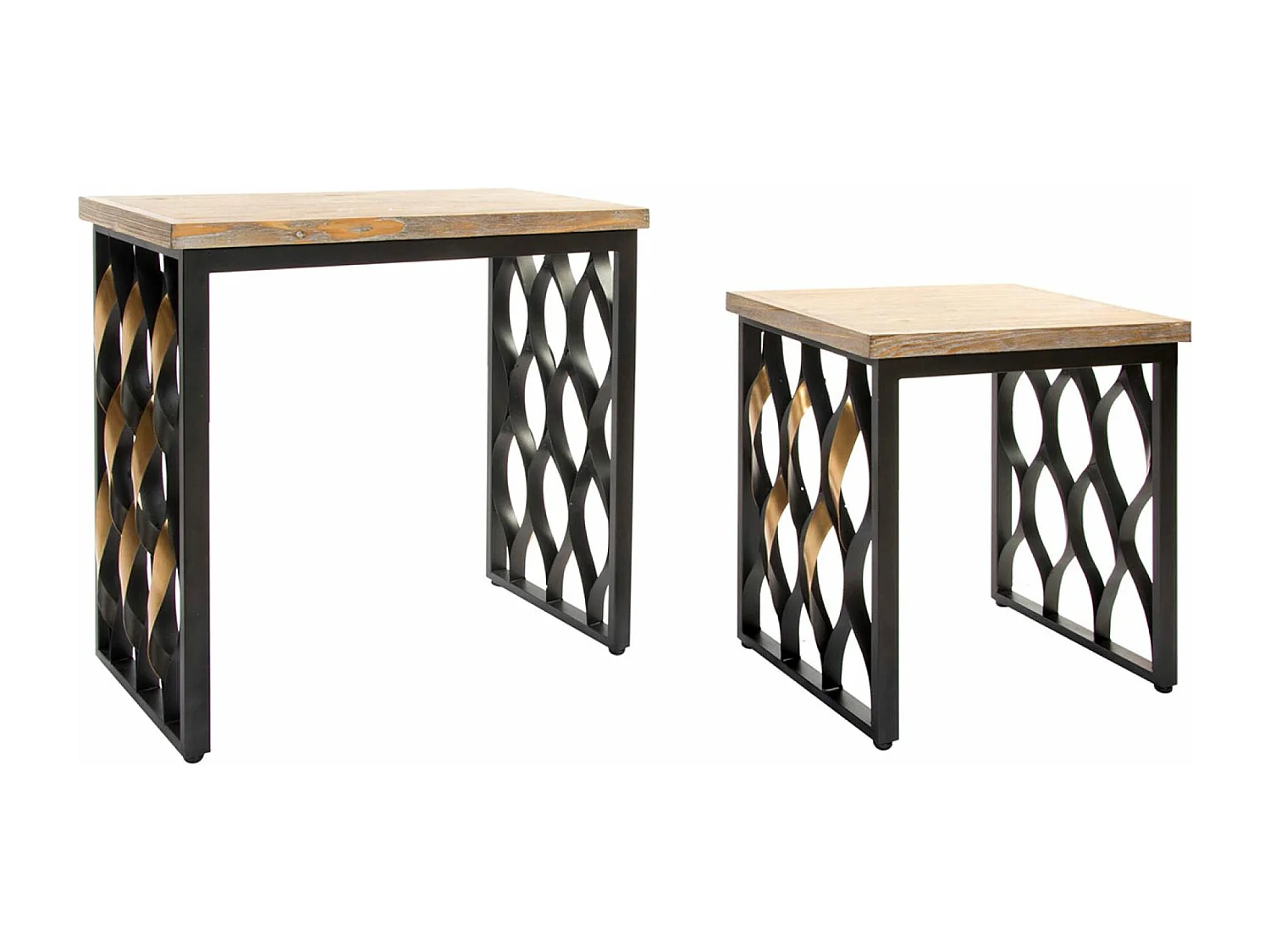Lot de 2 tables d'appoints en bois naturel et métal coloris noir