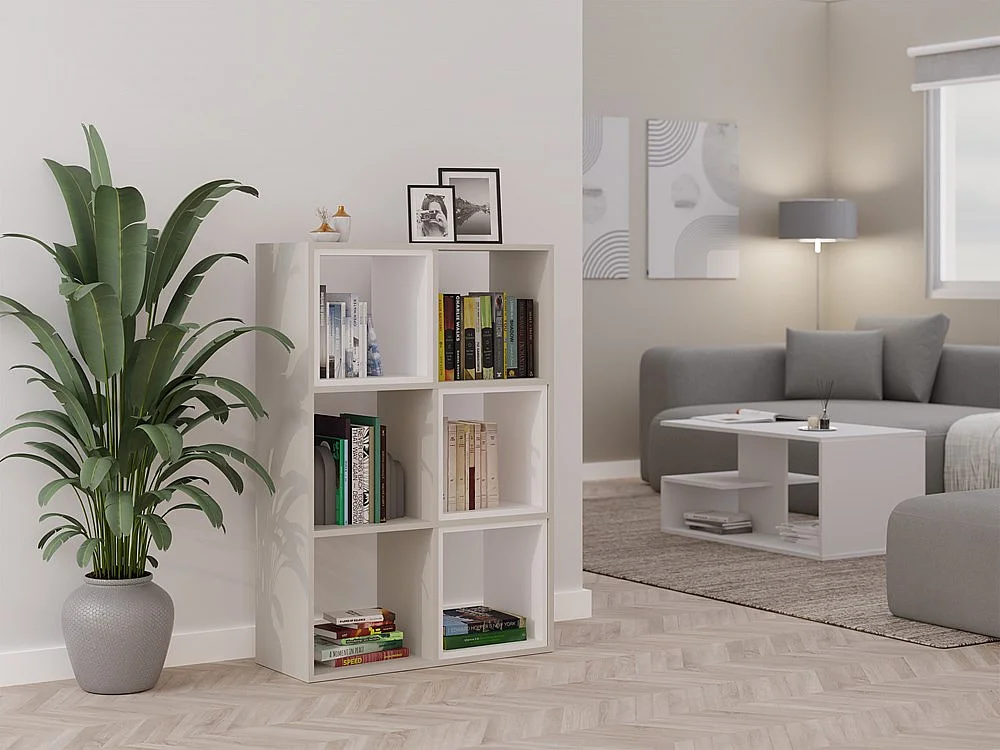 MARION - Étagère modulable 6 cubes - Bibliothèque 6 cases - 110x30x75 cm - Meuble de rangement - Beige