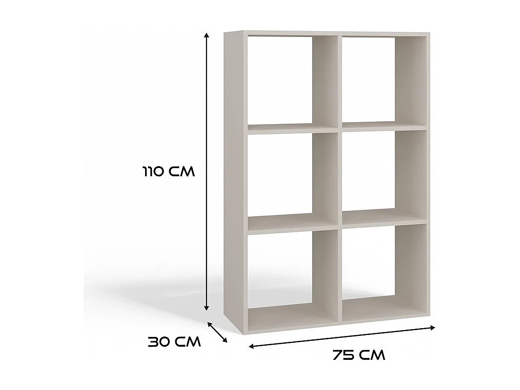 MARION - Étagère modulable 6 cubes - Bibliothèque 6 cases - 110x30x75 cm - Meuble de rangement - Beige