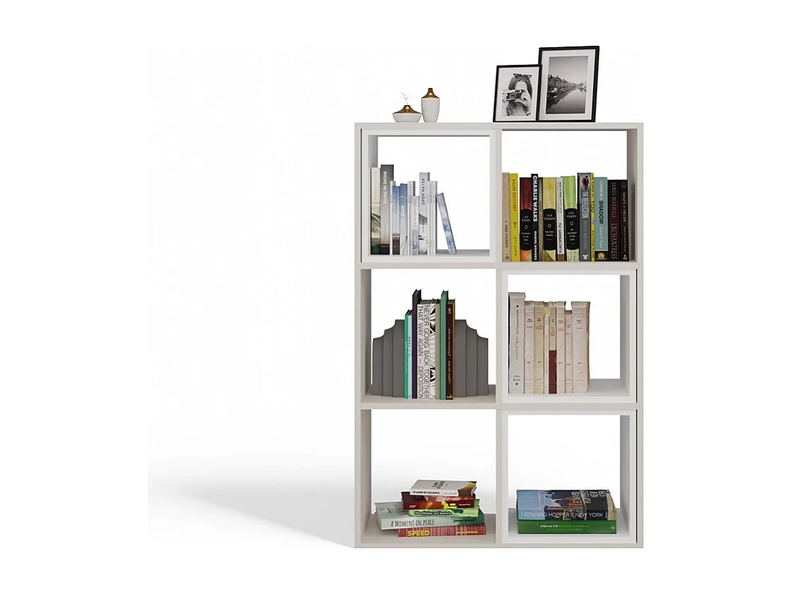 MARION - Étagère modulable 6 cubes - Bibliothèque 6 cases - 110x30x75 cm - Meuble de rangement - Beige