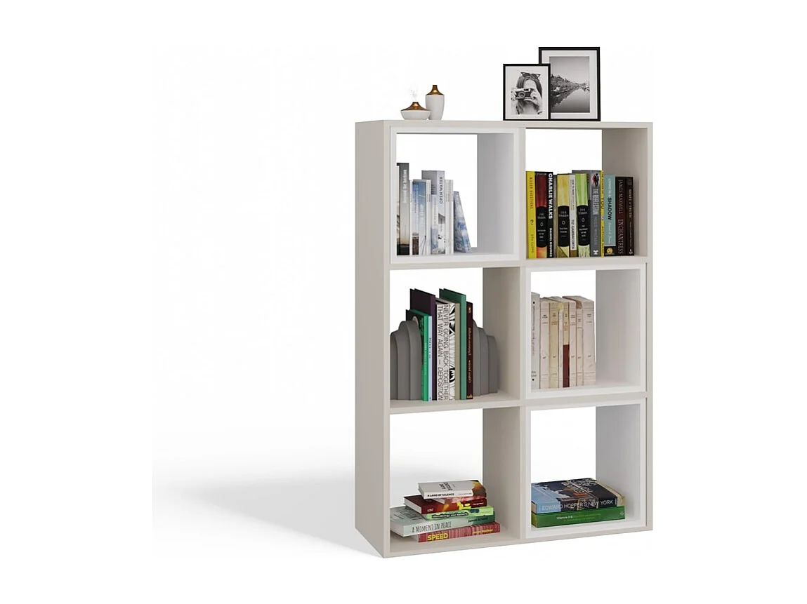 MARION - Étagère modulable 6 cubes - Bibliothèque 6 cases - 110x30x75 cm - Meuble de rangement - Beige