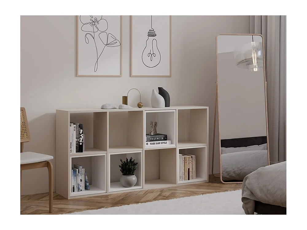 MARION - Étagère modulable 8 cubes - Bibliothèque 8 cases - 147x30x75 cm - Meuble de rangement - Beige