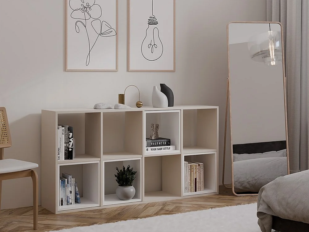 MARION - Estantería modular con 8 cubos - Librería con 8 compartimentos - 147x30x75 cm - Muebles de almacenaje