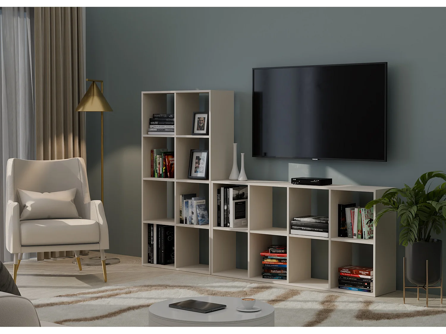 MARION - Estantería modular con 8 cubos - Librería con 8 compartimentos - 147x30x75 cm - Muebles de almacenaje