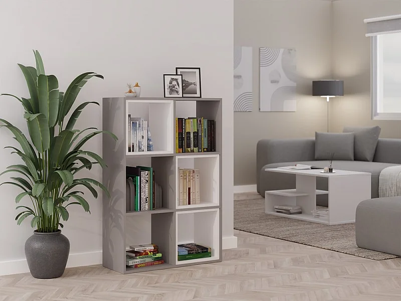 MARION - Estantería modular con 6 cubos - Librería con 6 compartimentos - 110x30x75 cm - Mueble de almacenaje