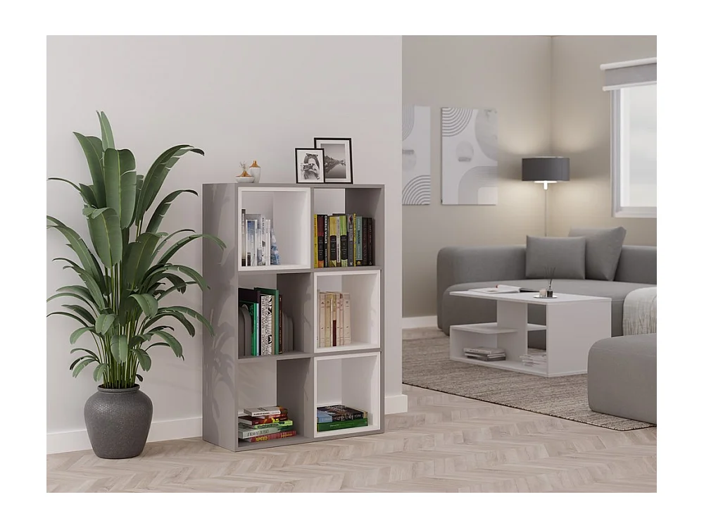 MARION - Étagère modulable 6 cubes - Bibliothèque 6 cases - 110x30x75 cm - Meuble de rangement - Gris