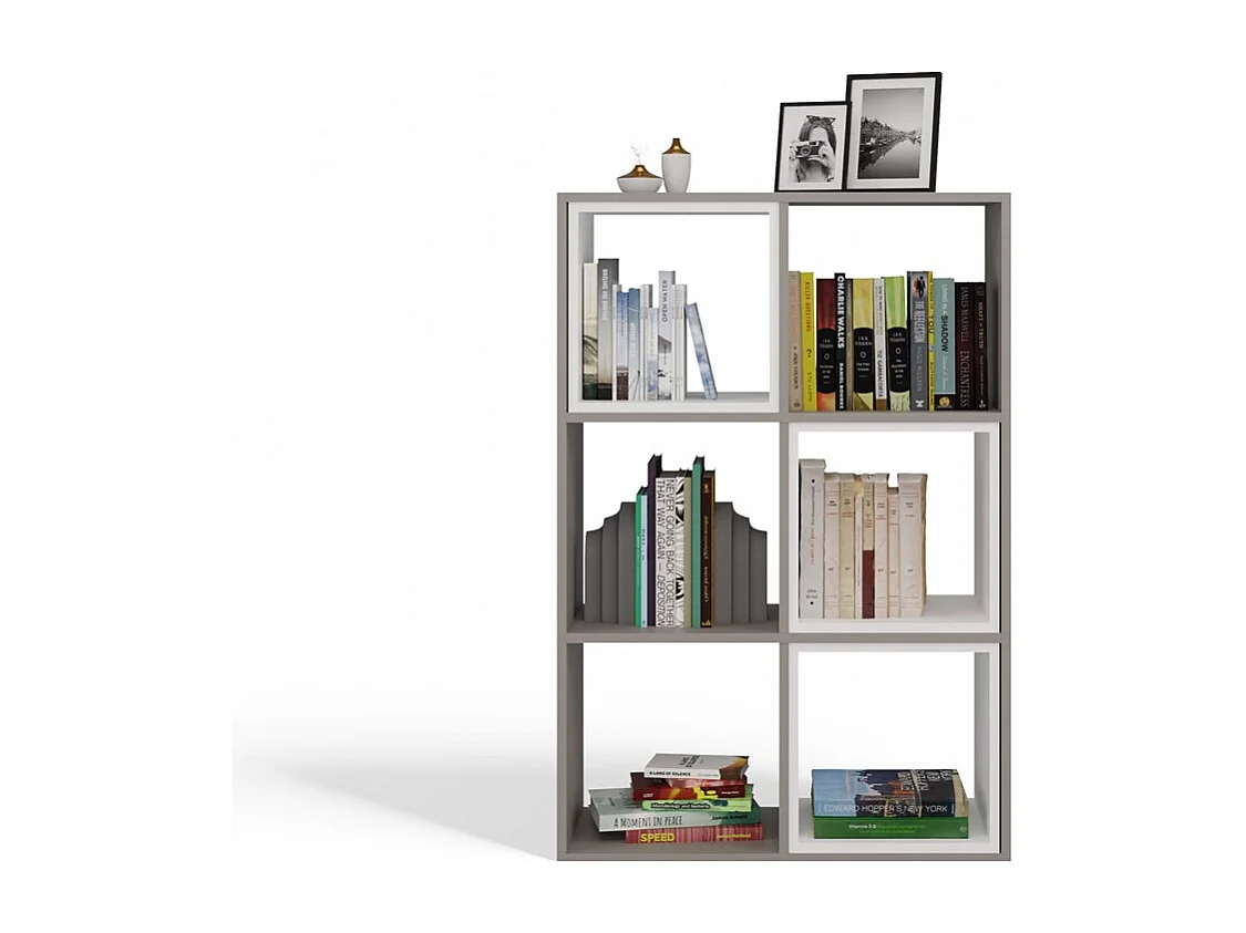 MARION - Étagère modulable 6 cubes - Bibliothèque 6 cases - 110x30x75 cm - Meuble de rangement - Gris
